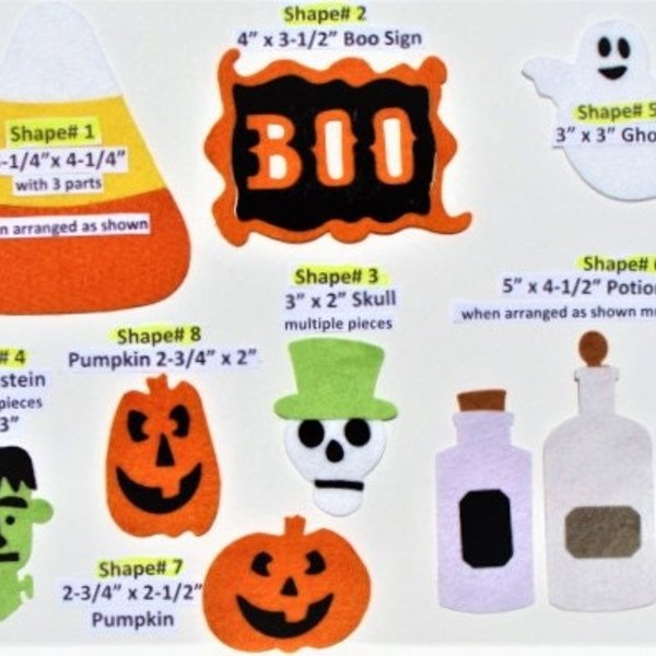 Die Cut Felt Halloween Potion Bottles, Skull, Frankenstein, Boo Wool Blend Felt- Choose Shape/Colors for Applique, Crafts