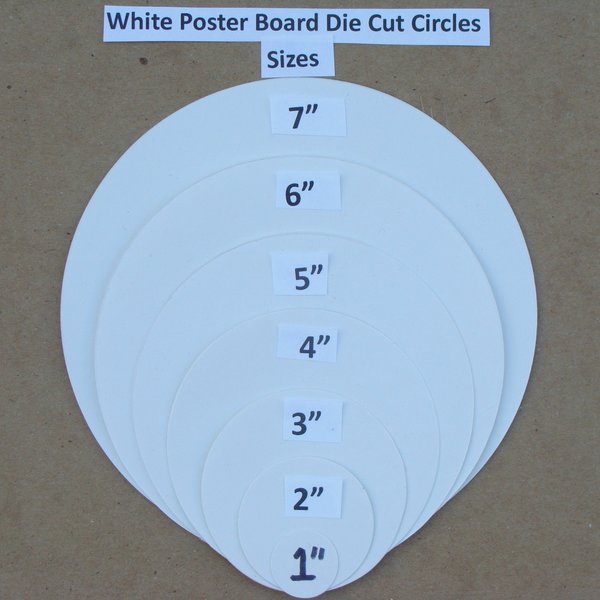 12-Die Cut Circles White Poster Board or Kraft Color Chipboard- Package of (12) per Size U Choose 1" to 7"