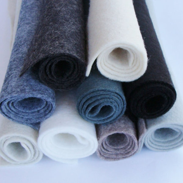 Wool Blend Felt (9) Color Collection Black White Grays 9x12 or 12x18 Sizes