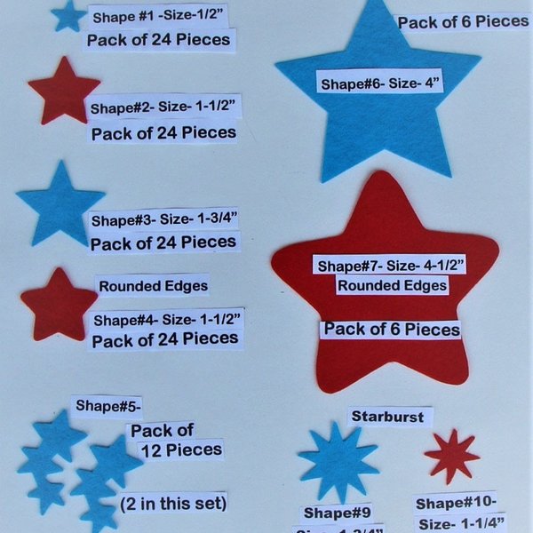 Die Cut Felt Stars Wool Felt Blend U-Choose Shape and up to 6 Colors for sewing, applique, crafting