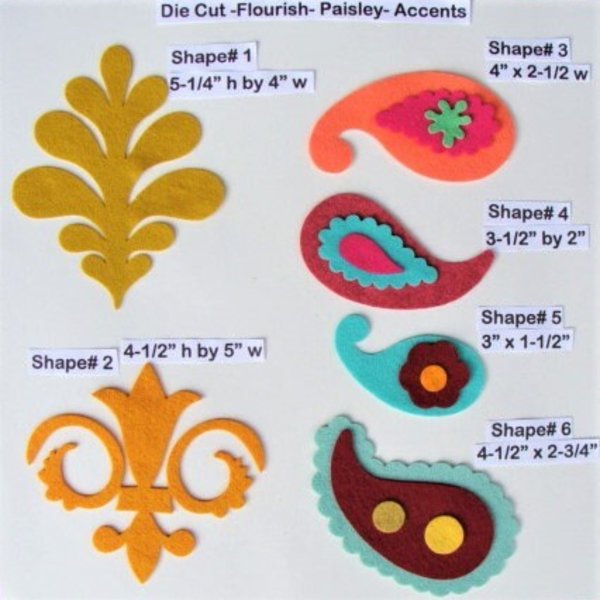 Die Cut Felt Flourish, Paisley, Accent Shapes Applique Embroidery Wool Blend Felt precut felt shapes