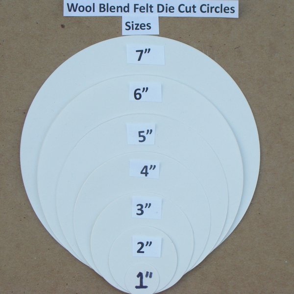 Custom Die Cut Felt Circles Wool Blend Felt 1mm thick Felt Sizes 1" to 7" Choose up to 5 colors for applique, needle crafts, sewing.