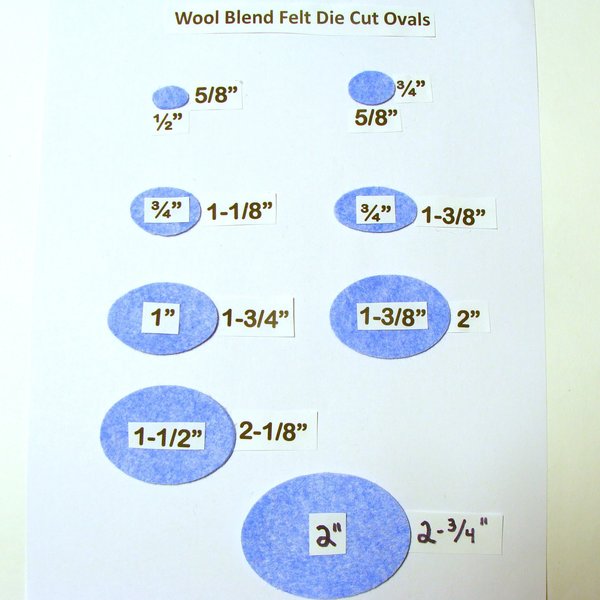 Die Cut Felt Ovals Wool Blend Felt  Various Sizes -U Choose 1 or 2  colors for applique, needle crafts, sewing, crafting